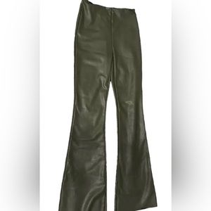 Bagatelle Collection - Faux Leather Large Flare Pants Olive Green